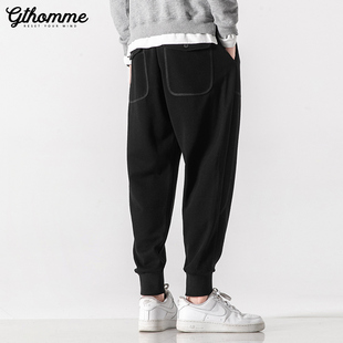 卫裤 男士 宽松束脚裤 潮流运动裤 加绒 冬季 百搭黑色直筒休闲裤 新款