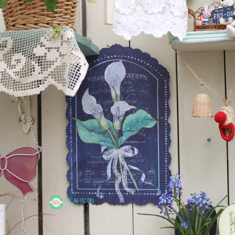 独家铁艺紫色文艺马蹄莲花卉挂牌蝴蝶结铃兰花插挂饰紫色丝带插件