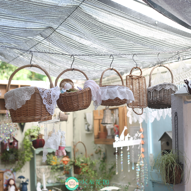 手工柳编收纳篮挂蓝菜篮子小提篮采摘蓝手提篮筐中古风吊篮花盆