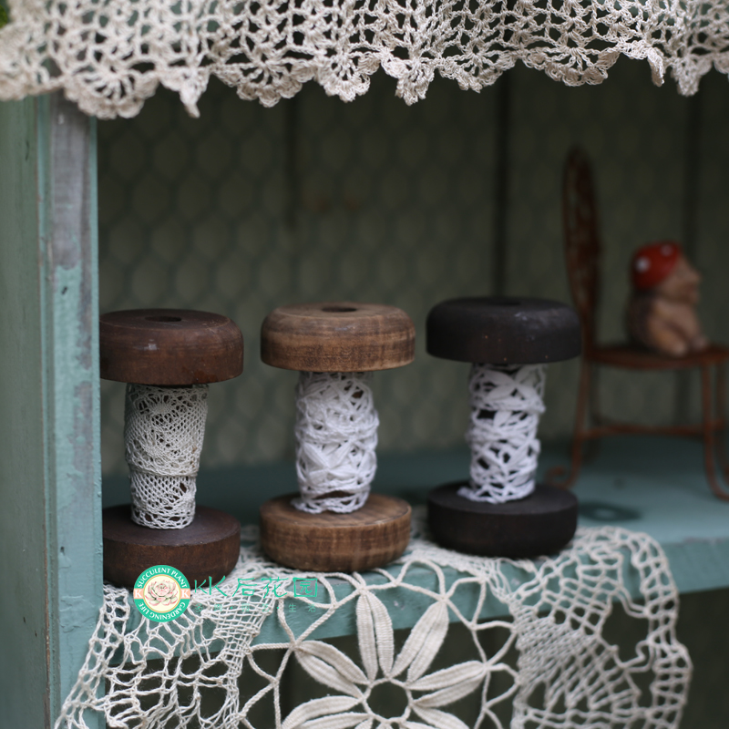 复古手工实木古董线轴蕾丝出口中古园艺杂货拍摄道具摆件出片