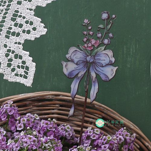 独家蝴蝶机丝带铃兰花插插件摆件装饰仙气紫色花卉摆件挂牌铁艺