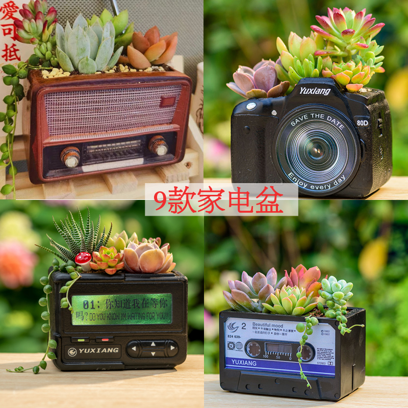 多肉创意花盆收音机录音机电视机怀旧老物件钢琴相机卡带电器花盆