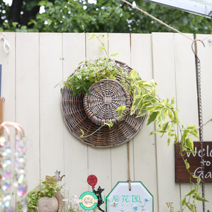 手工编织柳编花盆户外草帽造型花盆花篮创意收纳筐编织草编花盆套