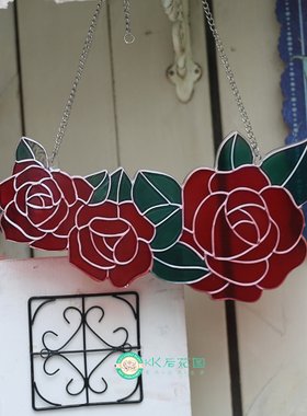 INS同款玫瑰玻璃图案挂件创意手绘玻璃挂件装饰