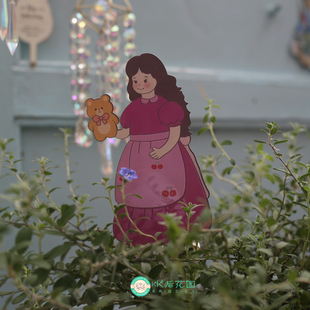 饰杂货可爱插牌 樱桃女孩姑娘铁艺园艺花插庭院摆件日系插花摆件装