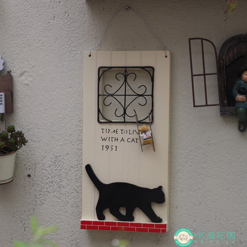 INS风日系杂货猫咪窗户挂牌创意庭院挂牌纯实木做旧挂饰品装饰