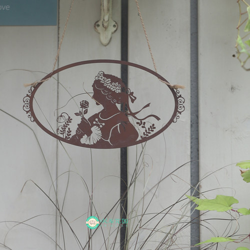 做旧锈色工艺挂件公主挂牌女孩剪影挂饰花仙子铁片园艺杂货INS