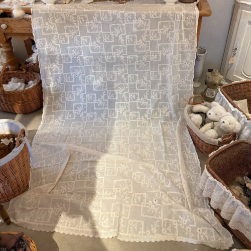 超精工重工刺绣满绣窗帘桌布遮挡帘布艺本色200*132CM