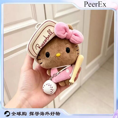 日本PeerEx棒球kitty挂件黑皮猫包挂哈喽KT猫书包钥匙扣生日礼物