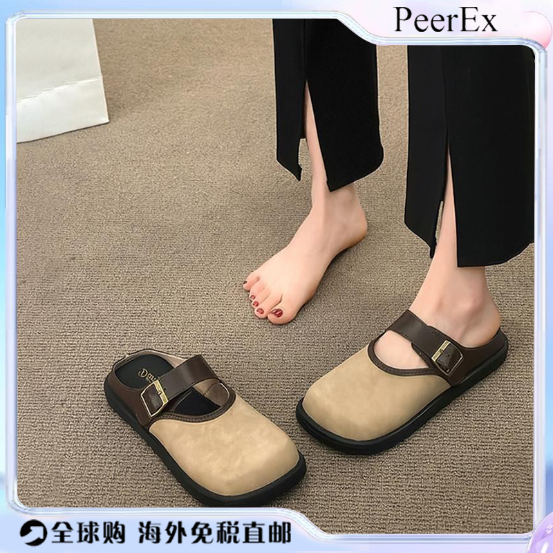 日本PeerEx勃肯鞋拖鞋女外穿2024半托女鞋厚底包头半拖鞋慵懒凉拖