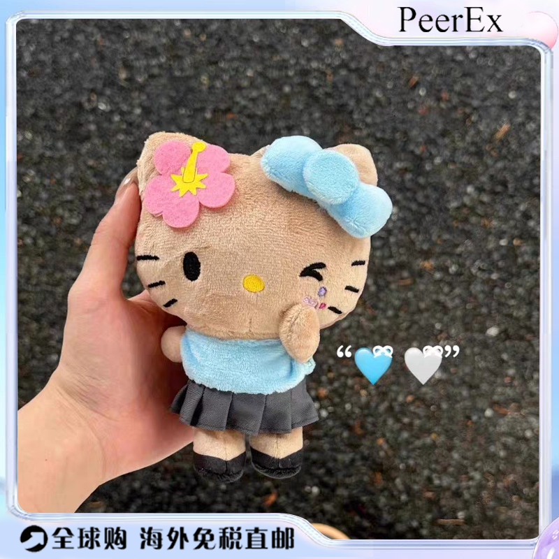 日本PeerEx夏威夷黑皮捂嘴wink可爱kitty猫背包毛绒挂饰钥匙扣