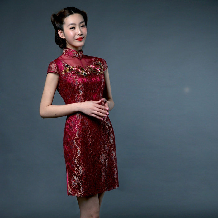 隆唐新款其他蕾丝低开衩复古短袖改良民族风刺绣修身短旗袍L286,女装/女士精品,旗袍,淘宝优惠券,粉丝福利购,淘宝优惠卷