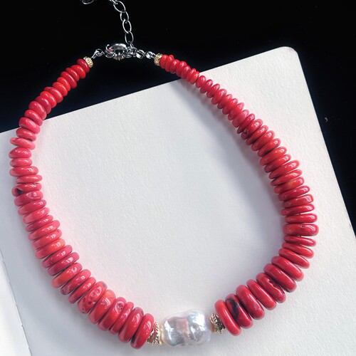 天然海竹药片珠极光炫彩大巴洛克珍珠项链颈链 欧美复古小众设计