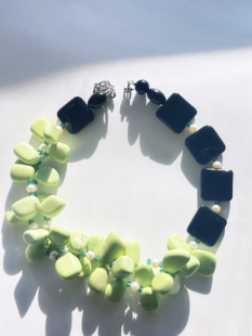 原创 繁花系列 天然黑玛瑙项链颈链绿色系小众文艺设计款monies风