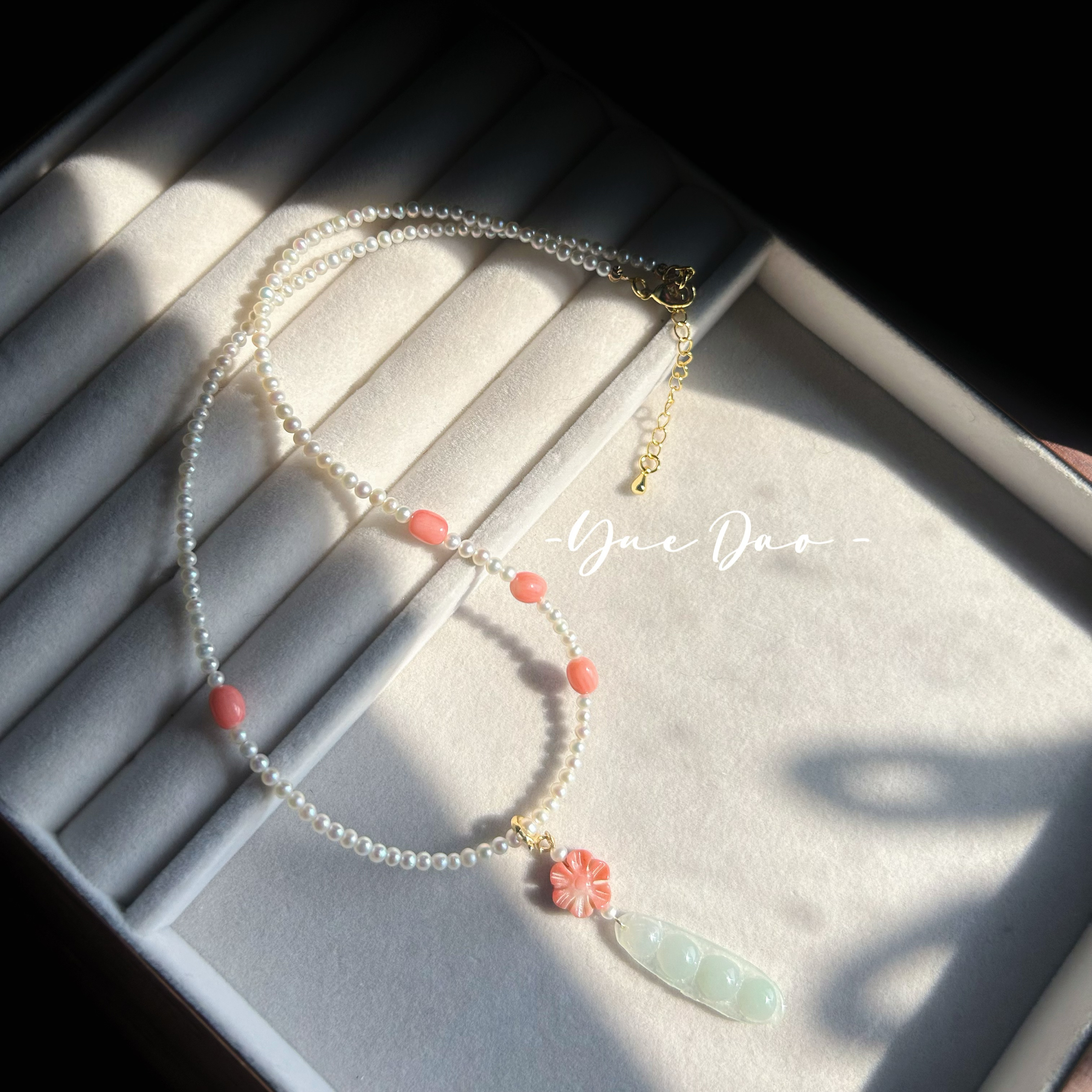 原创 天然缅甸A货翡翠福豆baby珍珠项链颈链软璎珞 国风汉服配饰