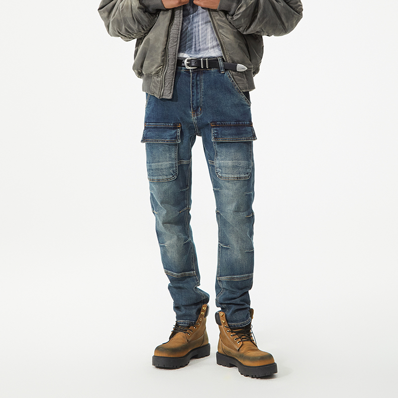 欧美复古潮牌机车牛仔裤