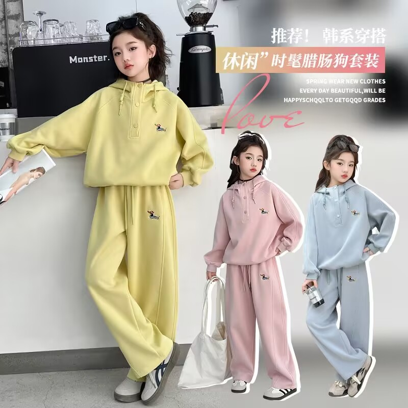 女童连帽卫衣套装春装新款洋气时套装