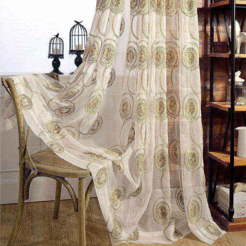 精致绣花纱帘现代简约欧式田园窗帘高档轻奢飘窗阳台刺绣窗纱面料