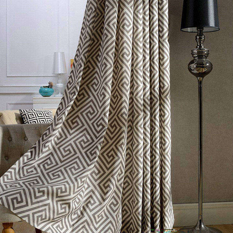 中式古典回纹窗帘遮光环保印染客厅卧室几何印花高档布艺窗帘定制