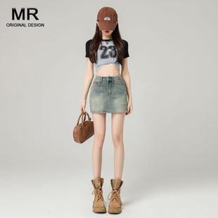外穿包臀半身裙 复古美式 牛仔短裙女2025年新款 夏季 高腰小个子薄款