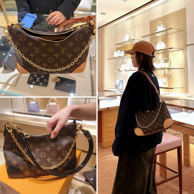 LV/女包新款BOULOGNE经典老花黄牛角包链条包腋下包单肩包斜跨包