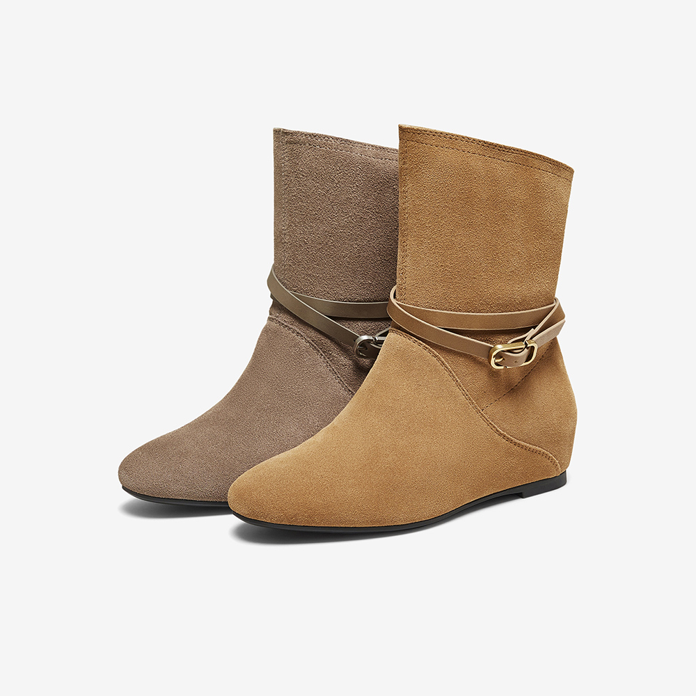 百思图2025冬季新款真皮复古短靴