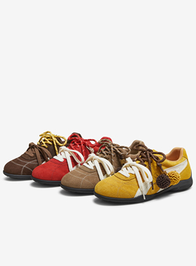 松果鞋TATA他她女鞋2025秋新款鞋子红色德训鞋运动阿甘鞋GTY01CM5