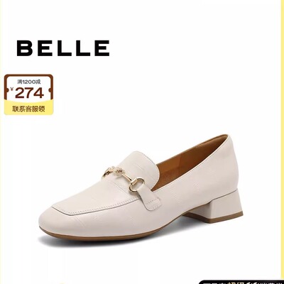 百丽新款粗高跟乐福鞋