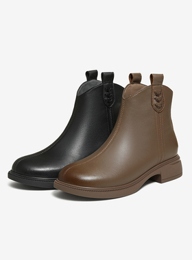 百思图2025冬季商场新款美拉德羊皮短靴时尚通勤女马丁靴G7359DD5