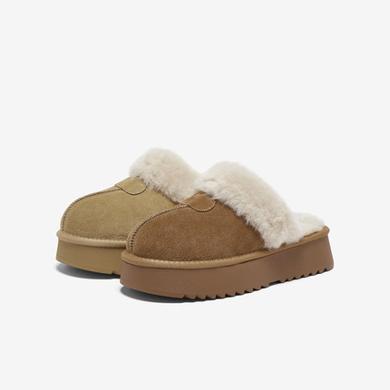 百思图25冬新款毛毛鞋勃肯鞋加绒保暖女厚底外穿拖鞋DK805DH5