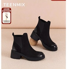 天美意粗跟英伦切尔西靴瘦瘦靴女鞋时装靴短靴2025冬新款BL721