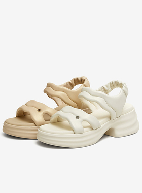 TATA他她厚底运动凉鞋女白色沙滩凉鞋松糕底凉鞋2025夏新CXY02BL5