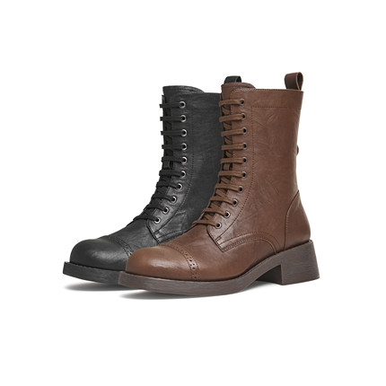 天美意复古西部靴骑士靴女厚底马丁靴短靴皮靴2024冬新款CIS60DZ4