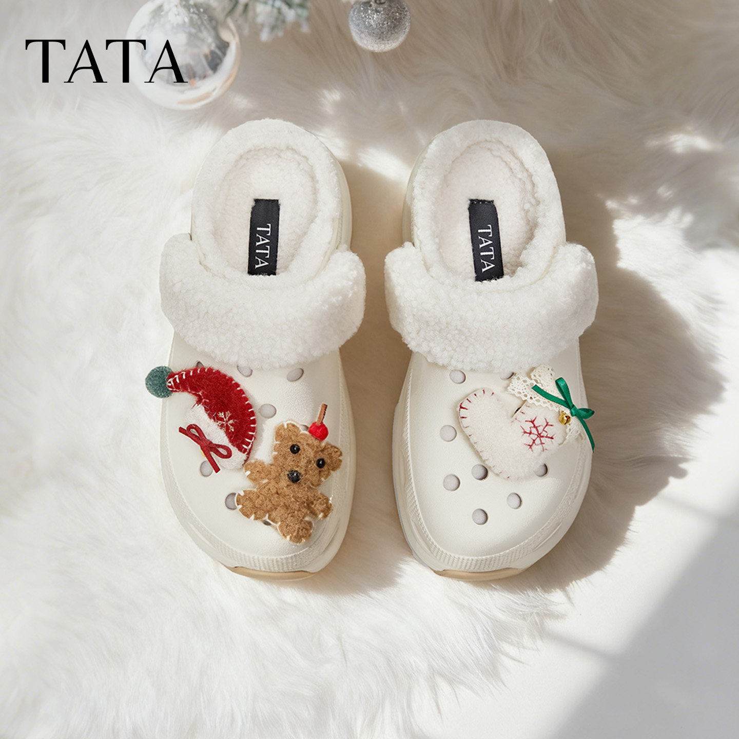 TATA他她加绒女雪地靴洞洞鞋
