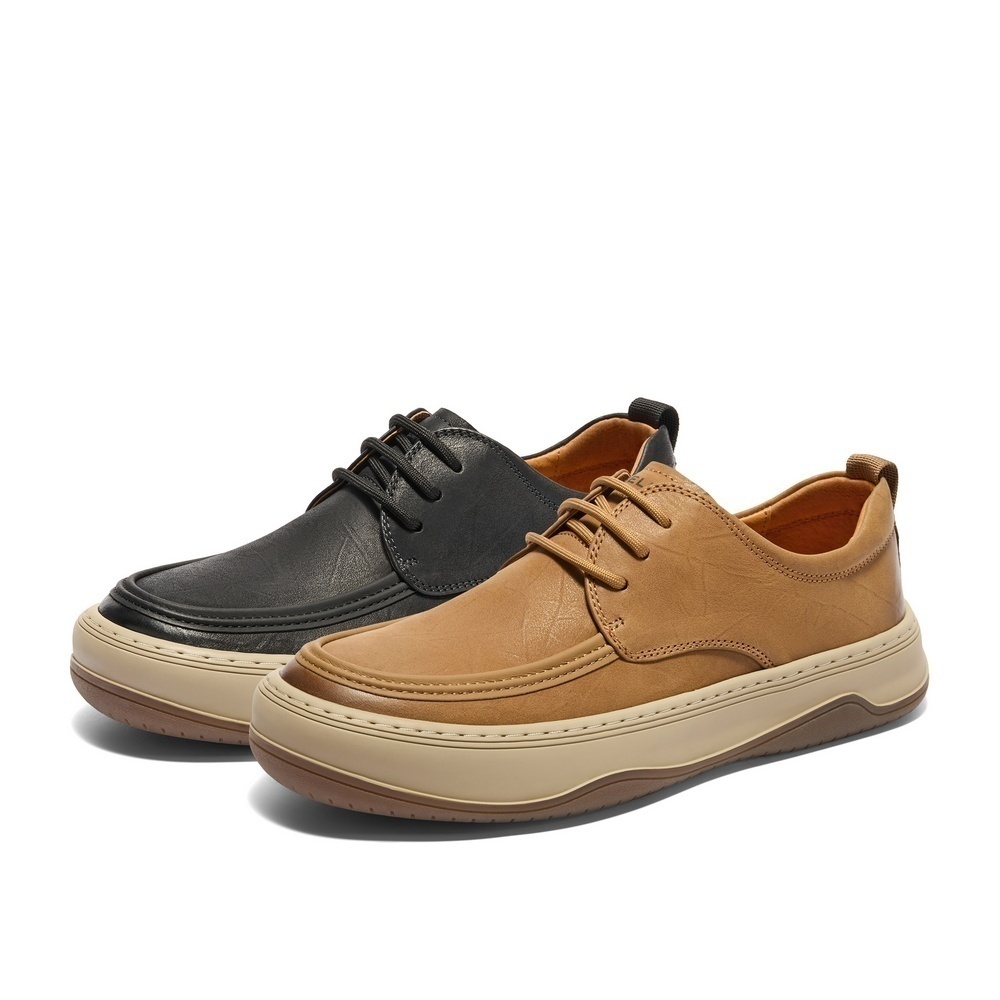 百丽复古厚底板鞋牛皮革户外休闲