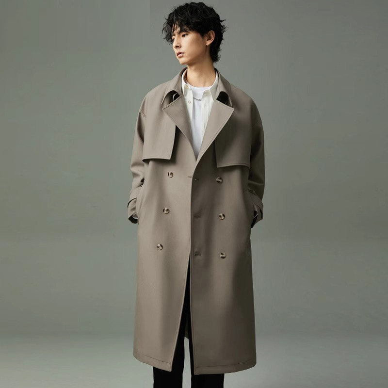 高级感过膝超长款男士中长款外套风衣韩版宽松风衣潮牌设计感风衣