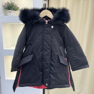 清仓米莱milaikoko冬款女童装真毛领防风绳派克款90白鸭绒羽绒服