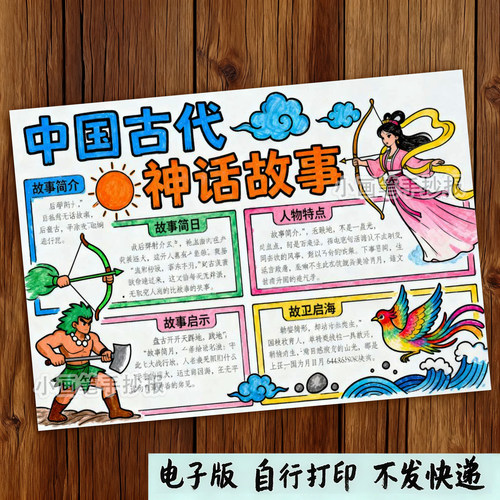 中国古代神话故事思维导图手抄报模板小学生神话传说思维导图f251