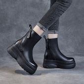 2025年秋冬新款 真皮短靴女松糕厚底内增高马丁靴超高跟头层牛皮潮