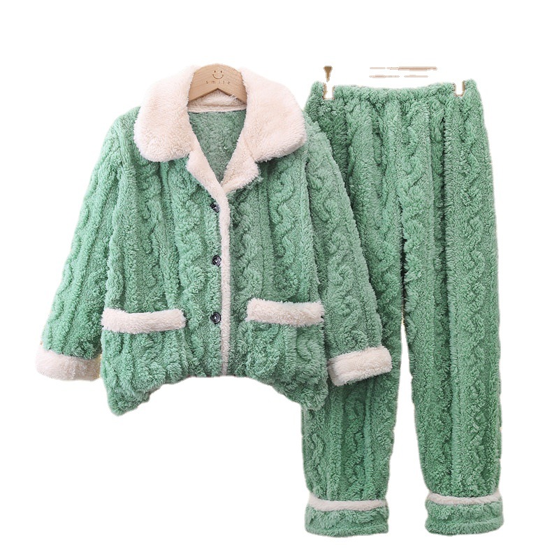 儿童加厚睡衣新款法兰绒西装领男童大爆款女孩珊瑚绒冬季款