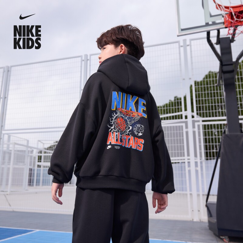 耐克大童透气超宽松套头连帽衫冬季男女童卫衣NIKE ICON HV1747