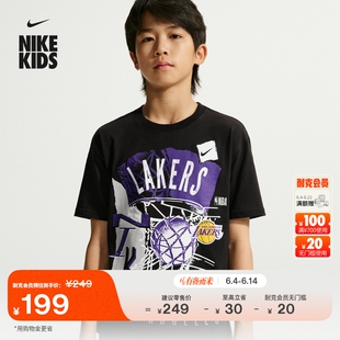 耐克洛杉矶湖人队大童复古风短袖T恤夏季新款男童NIKE NBA IV0470