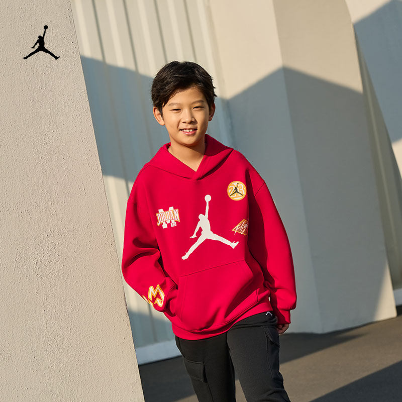耐克乔丹大童套头连帽衫春季新款男童针织休闲舒适JORDAN IU5377
