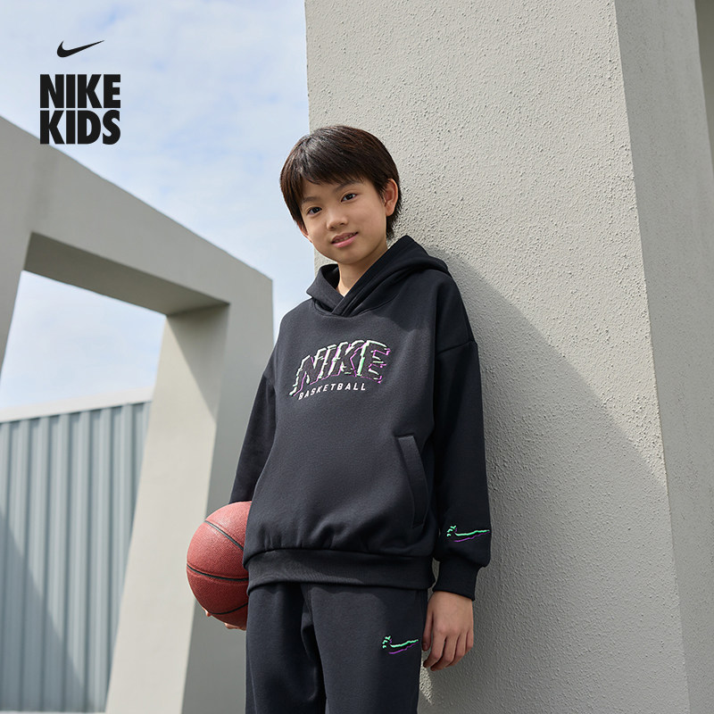 耐克电玩闪码系列大童加绒卫衣春季男女童套头连帽衫NIKE HV0508