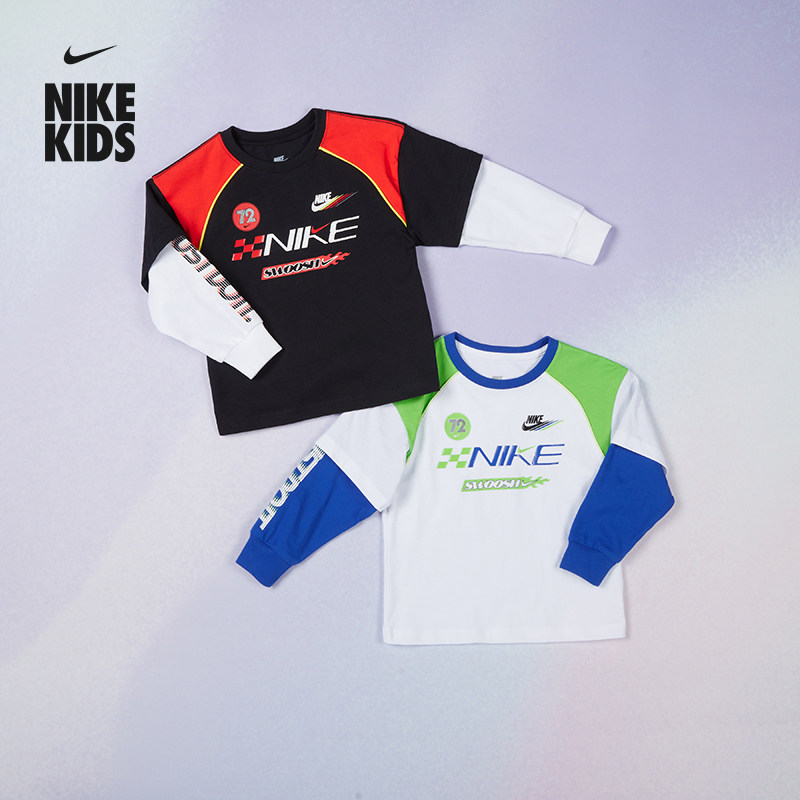 耐克幼童假两件式长袖T恤春季新款男童纯棉休闲圆领NIKE IV4743