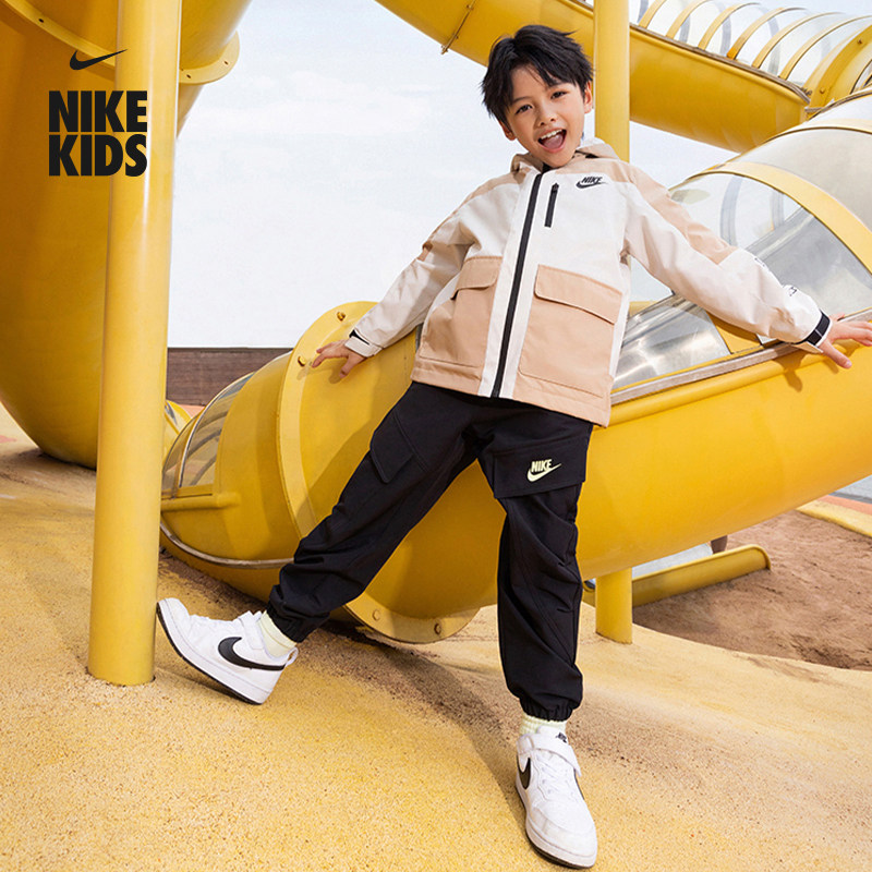 耐克幼童三防中长款夹克春新款男童加绒拼接里料轻便NIKE IR8080
