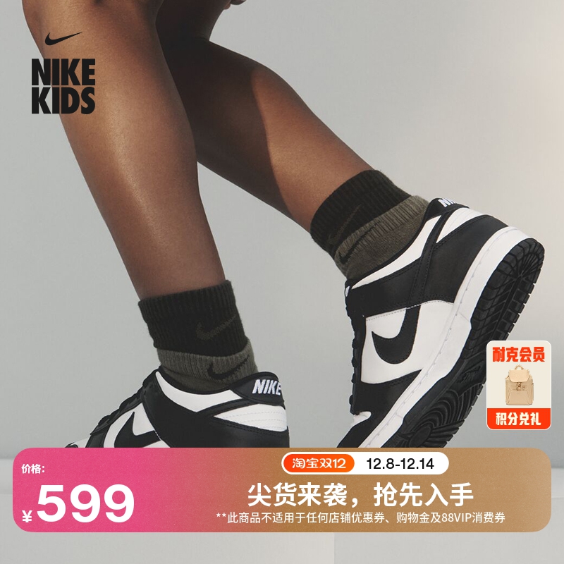 耐克大童低帮平底运动鞋冬季男女童部分皮面板鞋NIKE DUNK CW1590