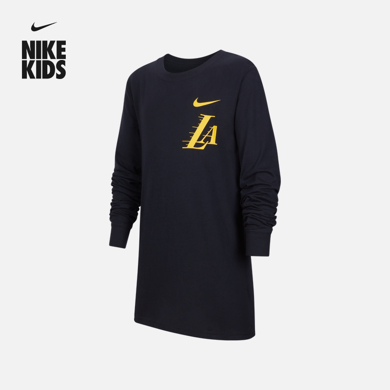 耐克洛杉矶湖人队大童长袖T恤男童纯棉NIKE IR4007