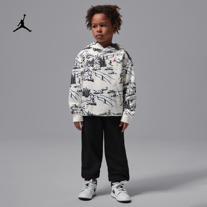 耐克乔丹圣诞系列幼童假日风加绒连帽衫和长裤套装JORDAN IQ2928