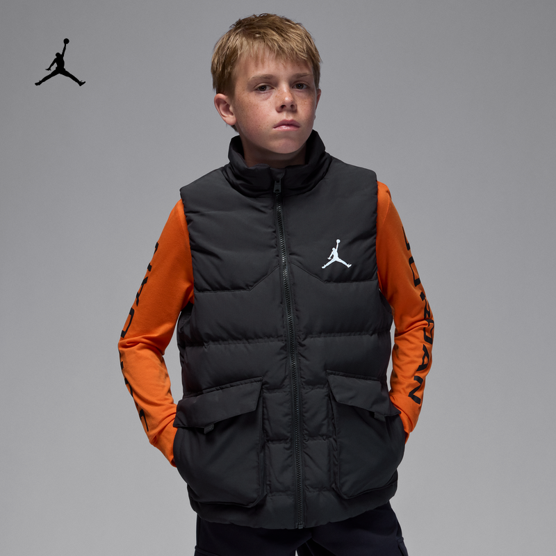 耐克乔丹大童三防羽绒服马甲冬季男童保暖防泼水JORDAN HQ8120
